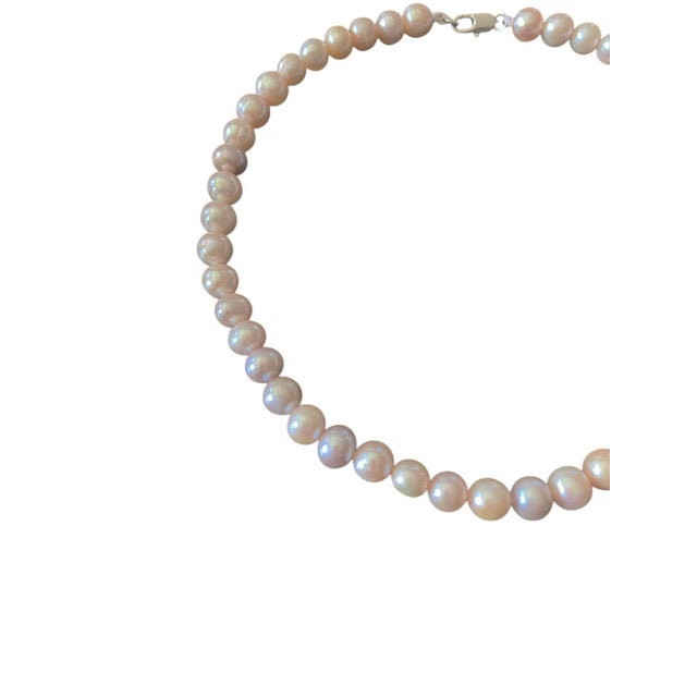 Genuine Pinkish /Grayish Pearl Necklace Cultured Freshwater 17" Long For Sale - Image 4 of 10