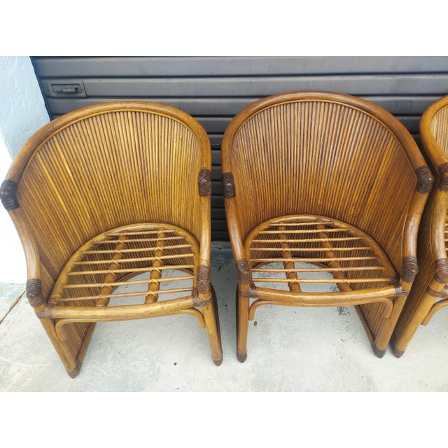 Wood Set of Four Late 20th Century Split Rattan Barrel Chairs For Sale - Image 7 of 14