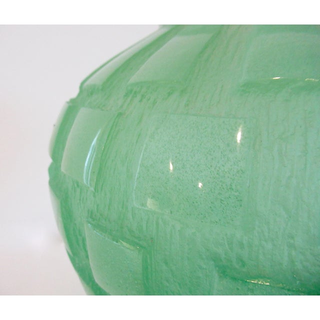 Daum France Crystal "Pate De Crystal," Celadon Green Geometric Raised Relief "Rhythmns," Vase/Vessel For Sale - Image 10 of 18