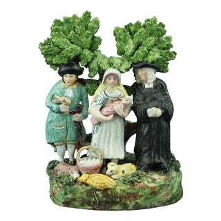 19th Century English Staffordshire Ceramic Sculpture of Peasant Family with Child attributable to John Dale, 1800s For Sale