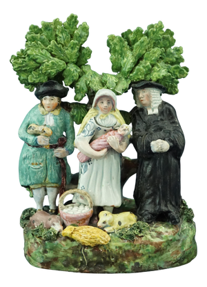 19th Century English Staffordshire Ceramic Sculpture of Peasant Family with Child attributable to John Dale, 1800s