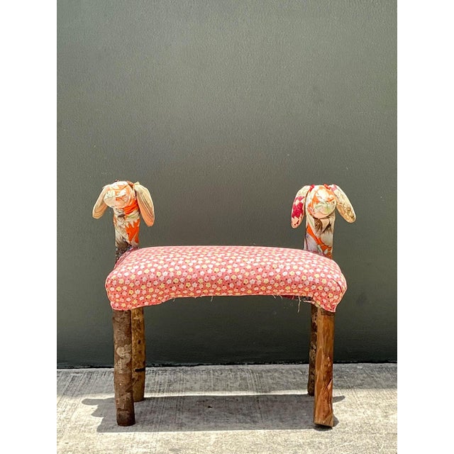 Vintage Handcrafted Textile and Wood Animal Bench For Sale - Image 12 of 18