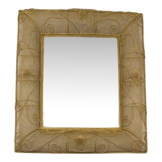 Gilt Metal Wire Mesh Wall Mirror with Floral Decor, circa 1950 For Sale