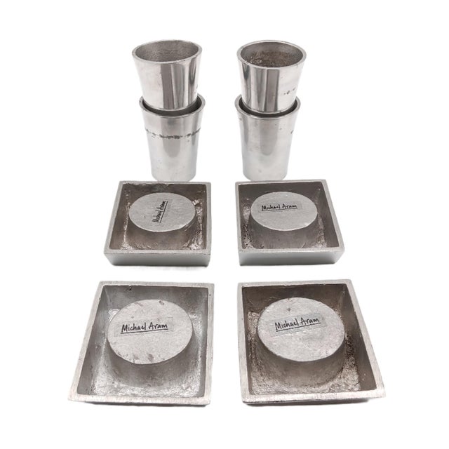 2000 - 2009 Vintage Michael Aram Pewter Vodka Shot Glass With Holder - Set of 4 For Sale - Image 5 of 5