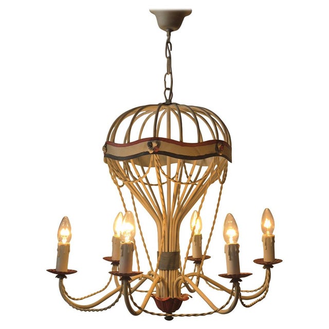 Mid-Century French Gilt Iron and Painted Tôle Hot Air Balloon Chandelier For Sale - Image 15 of 15
