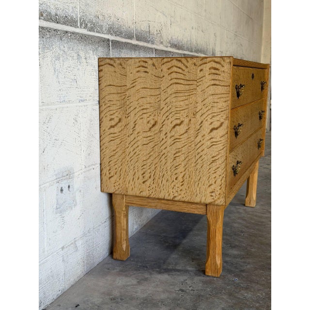 Brass Oak Three-Drawer Dresser With Brass Hardware Danish Mid-Century Modern 1970s For Sale - Image 8 of 12