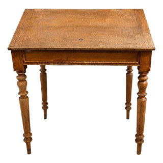 Vintage Classic Wooden Writing Desk with Drawer and Turned Legs For Sale