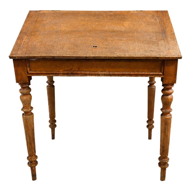 Vintage Classic Wooden Writing Desk with Drawer and Turned Legs For Sale