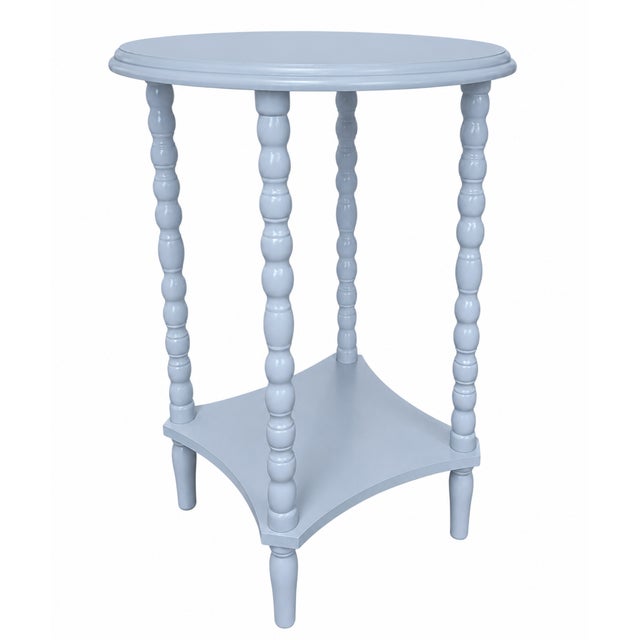 Mid-Century Modern Round Spindle Leg Accent Table in Sheer Romance Blue For Sale - Image 3 of 6