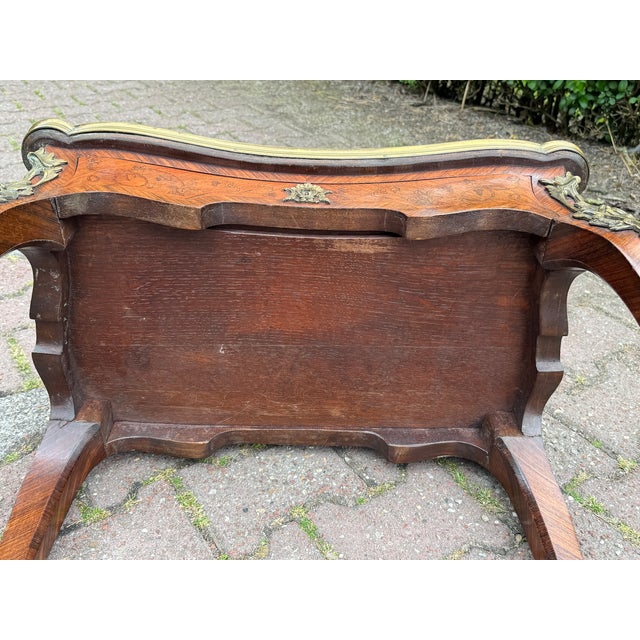 1860 French Artisan Louis XV Brown Marquetry Center Table-1 Pc For Sale - Image 15 of 17