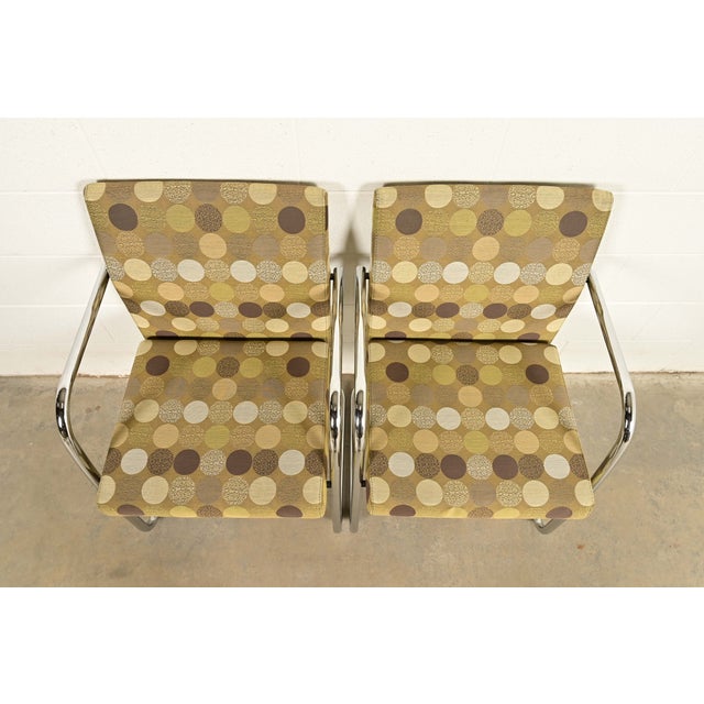 Early 21st Century Mies Van Der Rohe Brno Style Mid-Century Modern Chrome Tubular Cantilever Club Chairs, Pair For Sale - Image 5 of 13
