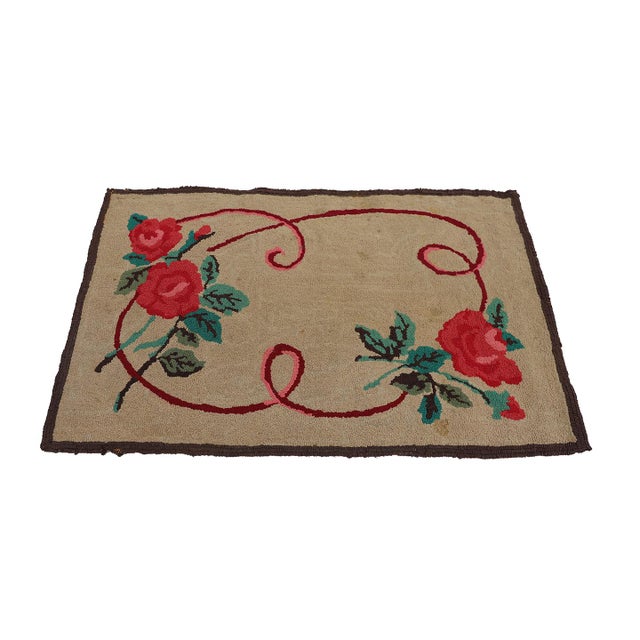 American 2'x4' Antique American Hooked Rug | Floral Hooked Area Rug For Sale - Image 3 of 9