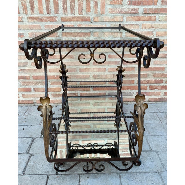 19th Century French Table Iron Bar Cart with Wheels and Two Mirror Tops For Sale In Miami - Image 6 of 18