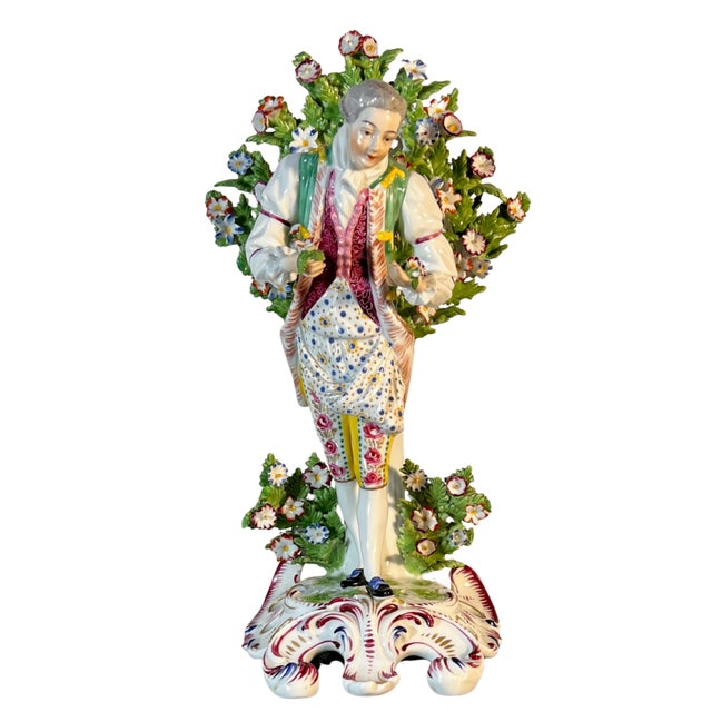 Green Antique Edme Samson Chelsea Style Porcelain Gentleman Figurine For Sale - Image 8 of 17
