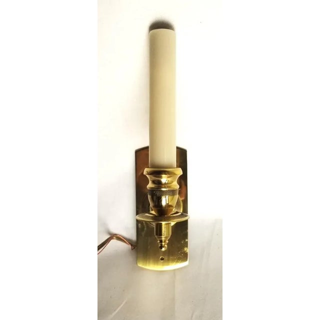 1980s Brass Wall Sconce With Faux Candle For Sale In Chicago - Image 6 of 6