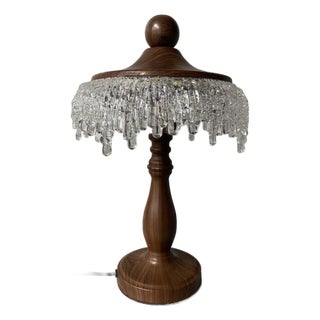 Retro Wood Grain Crystal Table Lamp For Sale