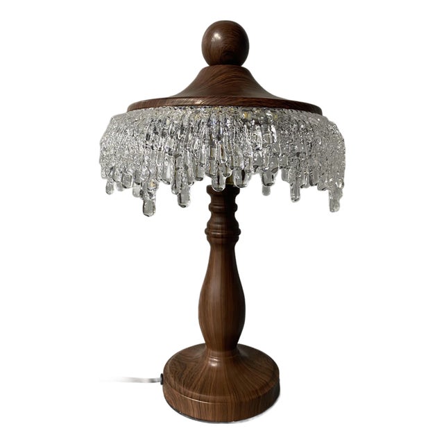 Retro Wood Grain Crystal Table Lamp For Sale