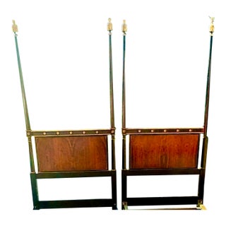 Pair Black Lacquer Vintage Hollywood Regency Twin Poster Beds For Sale