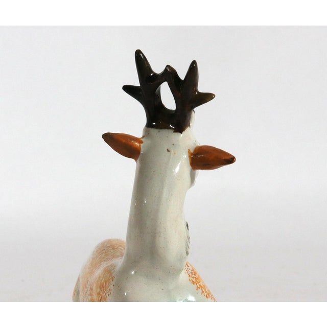 Early 19th Century English Staffordshire Prattware Pottery Figure of a Stag For Sale - Image 5 of 8