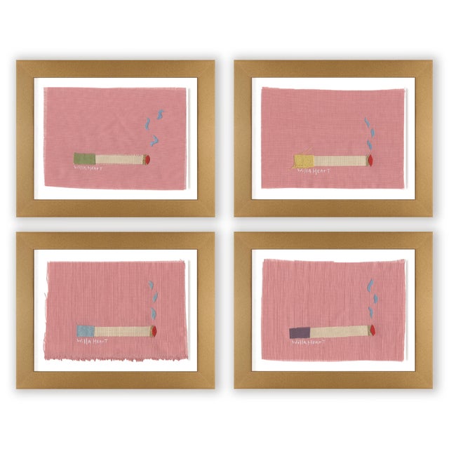 Wood Maureen, Phyllis, Colette, and Angelique Cigarette Pack by Willa Heart in Gold Frame, Set of 4 Mini Art Prints For Sale - Image 7 of 7