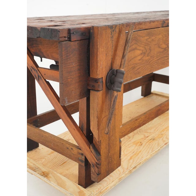 Vintage Hardwood Carpenter's Workbench With Vice For Sale - Image 4 of 10