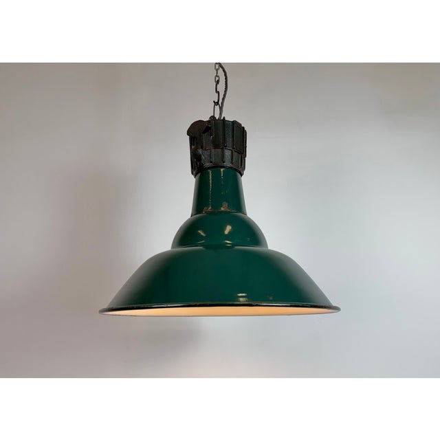 Industrial French Petrol Enamel Pendant Lamp from Sammode, 1950s For Sale - Image 11 of 18