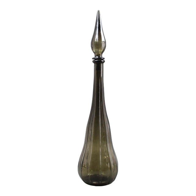 Guildcraft Italy Smokey Empoli Glass Decanter Genie Bottle Mid Century Modern For Sale
