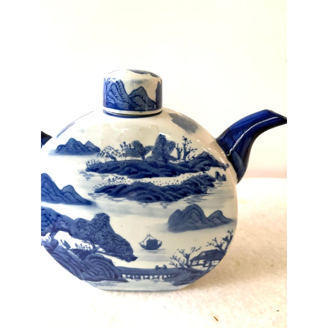 Traditional Large Vintage Porcelain Blue Willow Teapot For Sale - Image 3 of 5