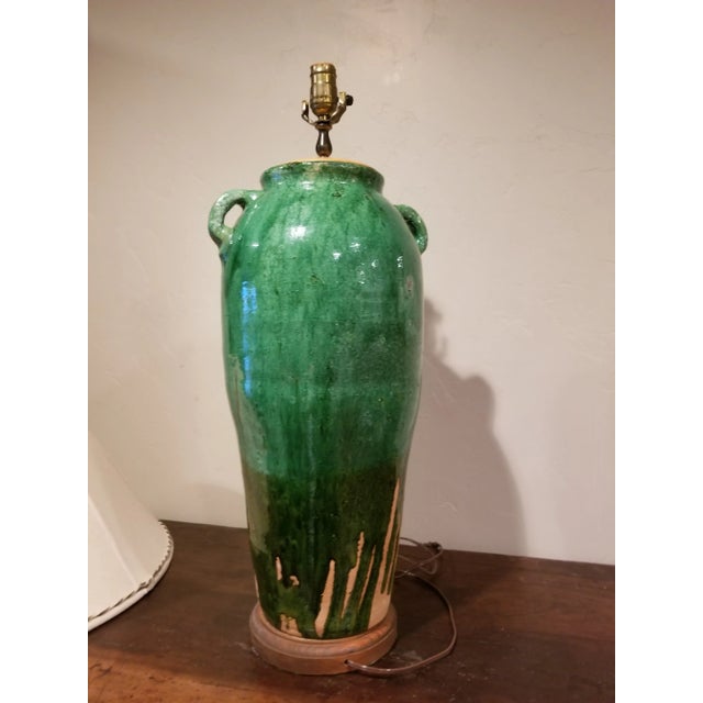 Green French Pottery Lamp For Sale - Image 10 of 12