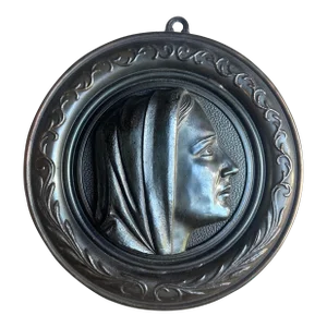 Antique Cast Bronze Relief Medallion Cameo of a Cloaked Lady Figure Wall Plaque Rondelle