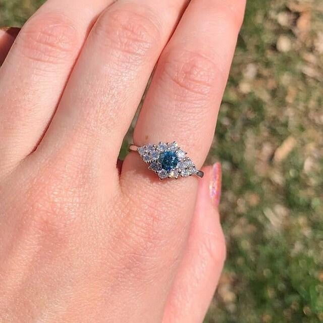 Blue Diamond Ring With Earth Mined Diamond Accents: Solid 14k Gold, Round 4mm, Size 6.75 For Sale - Image 4 of 11