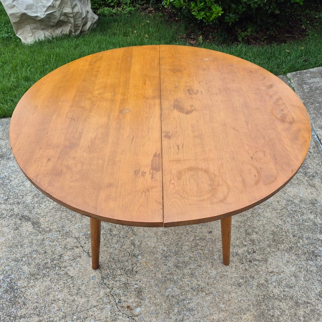 Wood 1950s Midcentury Modern Russel Wright for Conant Ball Maple 48" Round Dining Table With Atomic Legs for Restoration For Sale - Image 7 of 18