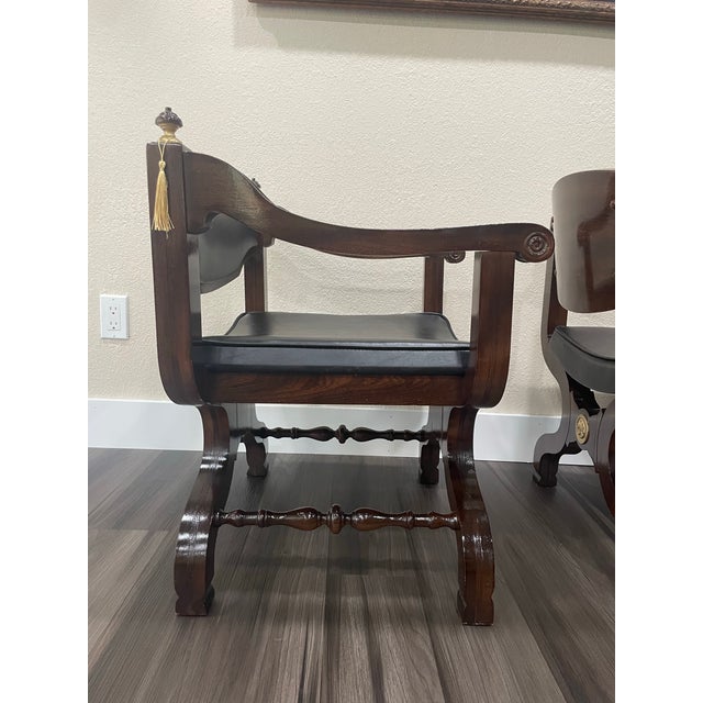 Mid 20th Century Mid Century Savonarola Style Upholstered Medallion Chairs - Set of 2 For Sale - Image 10 of 11