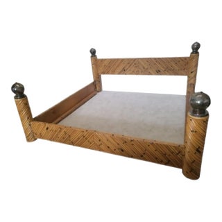1980s Pencil Reed and Brass King Bed Attributed to Marcello Mioni For Sale