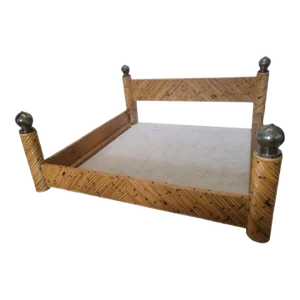 1980s Pencil Reed and Brass King Bed Attributed to Marcello Mioni