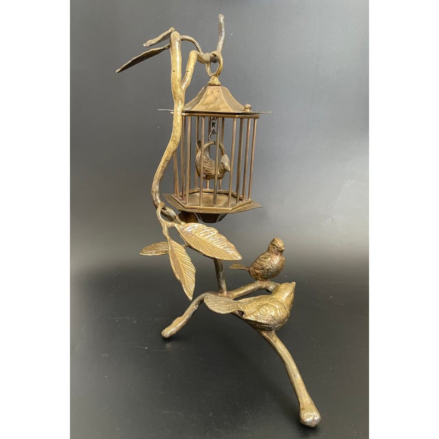 Vintage Brass Tree Branch Sculptural Centerpiece With Birds and Birdcage For Sale In Las Vegas - Image 6 of 18
