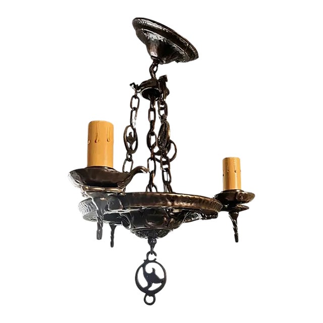 Late 20th Century Rejuvenation 15” Iron Chandelier For Sale