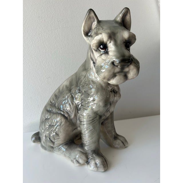 Vintage Mid Century Ceramic Gray Schnauzer Statue For Sale In Miami - Image 6 of 11