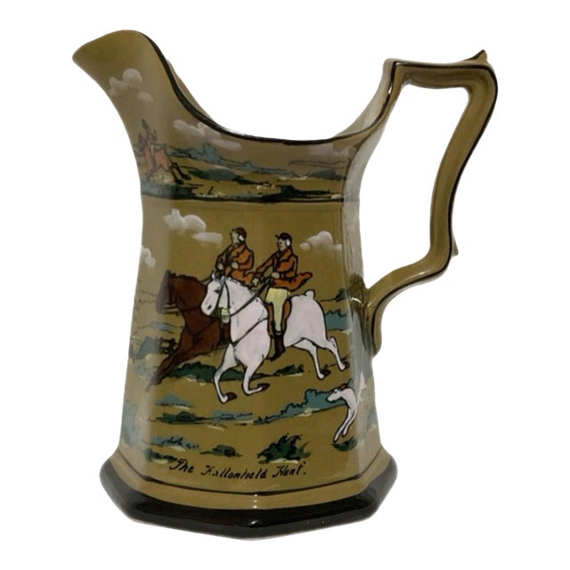 Antique Fox Hunting Scene Pitcher - Buffalo Pottery by Deldare Ware - 1908 For Sale