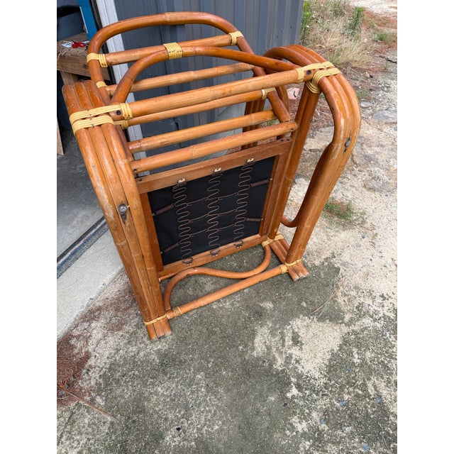 Mid Century Paul Frankl Style Bent Rattan Bamboo Three Strand Pretzel Lounge Chair S Front For Sale In Raleigh - Image 6 of 12