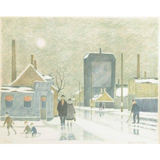 Folmer Bendtsen, Working-Class Neighborhood in Wintertime, 1960, Color Lithograph For Sale