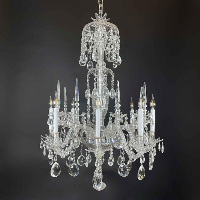 Eight-Light Bohemian Crystal Chandelier, 1950 For Sale - Image 3 of 10