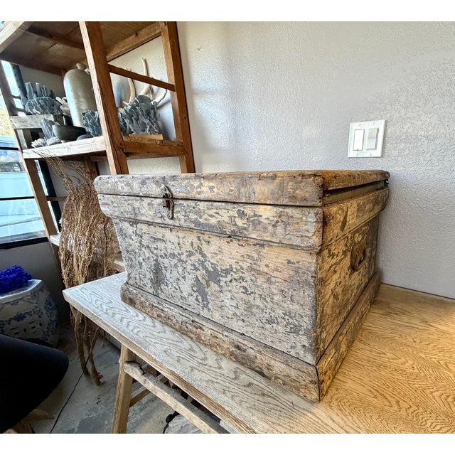 Rustic Gray Painted Wood Chest For Sale - Image 9 of 11