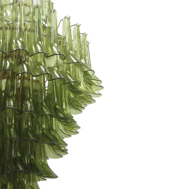 Mid-Century Modern Green Murano Glass Petal Chandelier with Gold-Toned Support, Italy, 1999 For Sale - Image 3 of 11