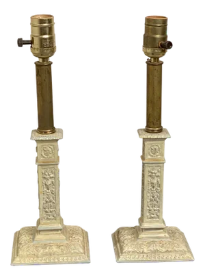 Pair of English 18th Century Creamware Candle Sticks Lamps