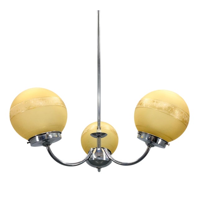 Chrome & Frosted Glass Chandelier, 1950s For Sale