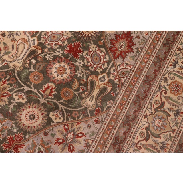 1990s Medallion 1990's Floral Pak-Persian Green/Tan Wool Rug - 9'1'' X 12'2'' For Sale - Image 5 of 9