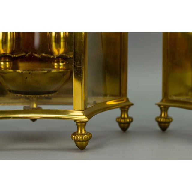Vintage Brass and Glass Two-Light Wall Lanterns, Set of 2 For Sale - Image 9 of 18