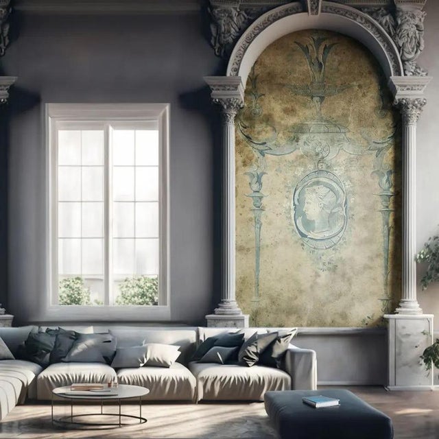 Blue Panoramic Wall Decor on Aged Paper Mounted on Canvas For Sale - Image 5 of 6