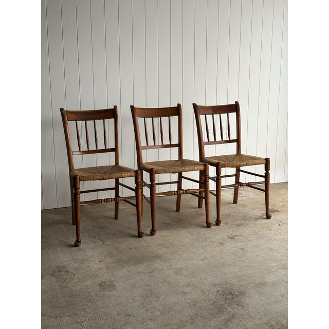 Traditional Vintage Maple Dining Chairs With Hand-Woven Rush Seats, Set of Six For Sale - Image 3 of 18
